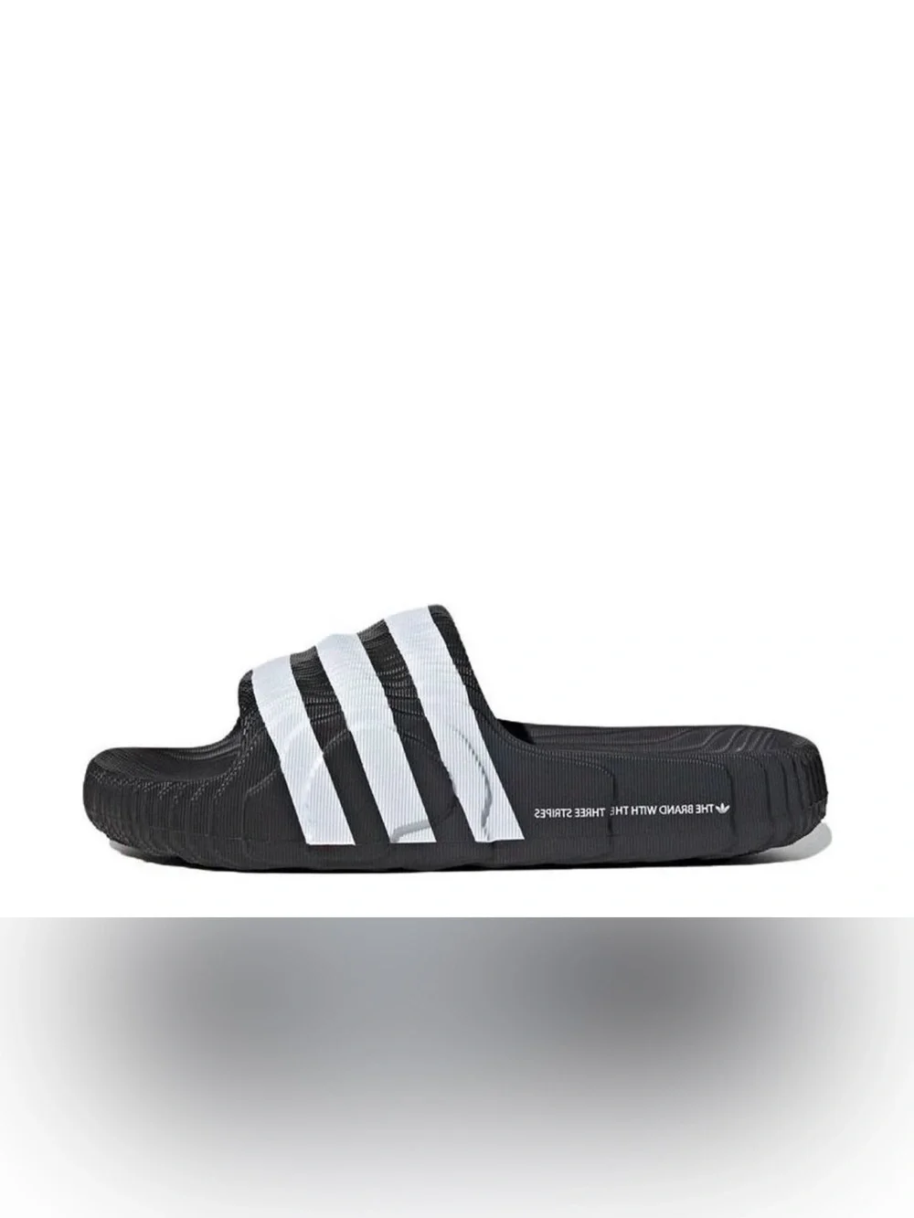adidas Black Slide Sandal with White Three Stripes